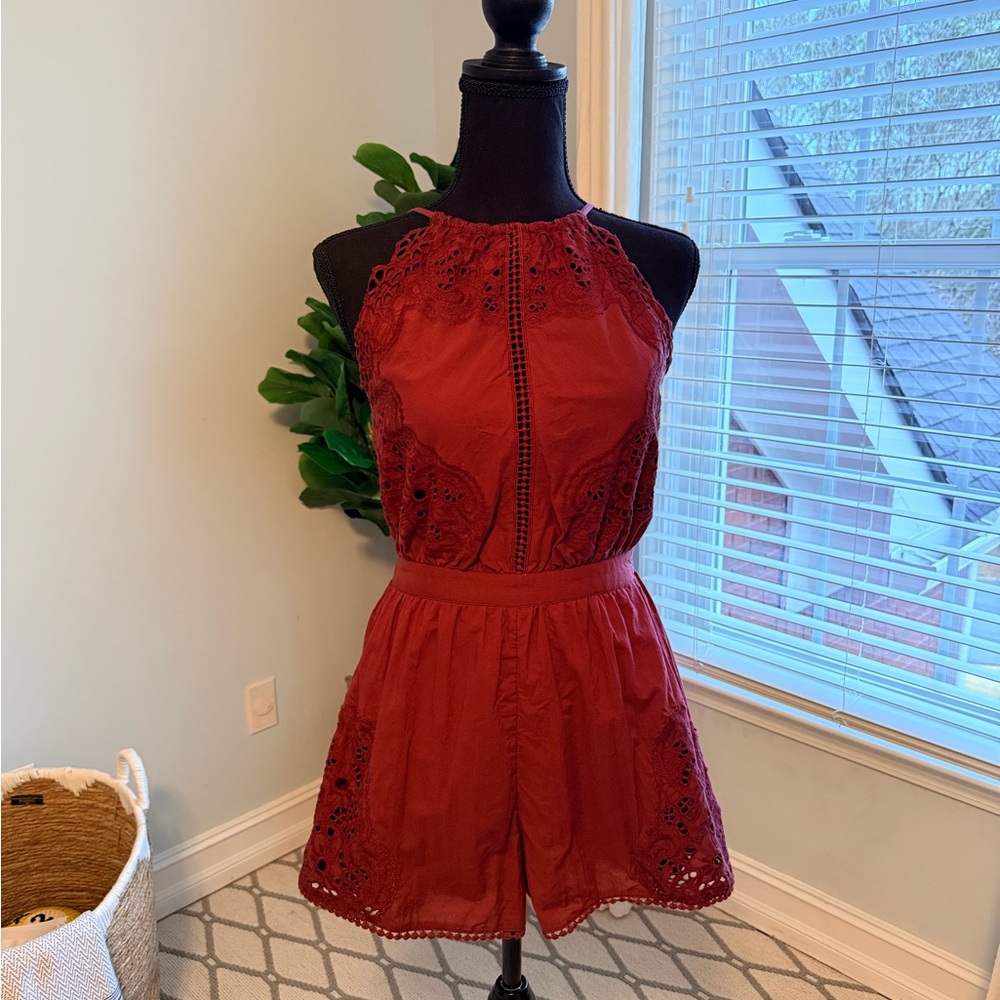 American Eagle Outfitters Burgundy Lace Romper XS
